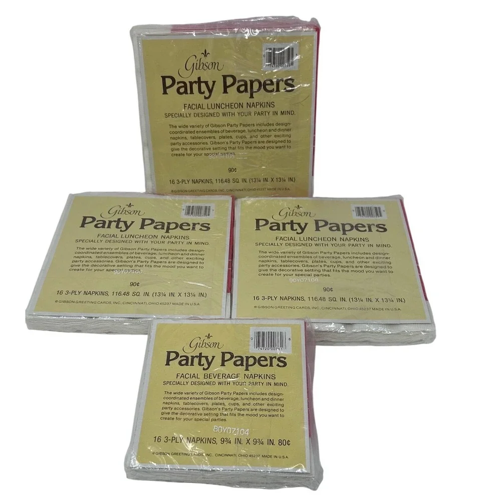 Vintage Gibson Party Papers Heart Napkins 4 Packs Red‎ White Valentines Day USA